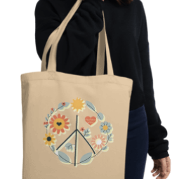 "Retro Floral Peace Symbol" - Eco Tote Bag