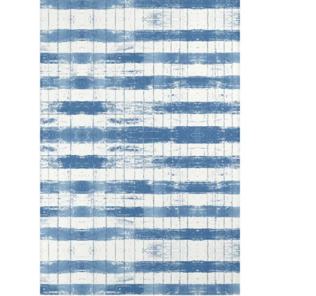 "Coastal Farmhouse Blue Striped Area Rug | Shiplap & Worn Paint Design Area Rug"
